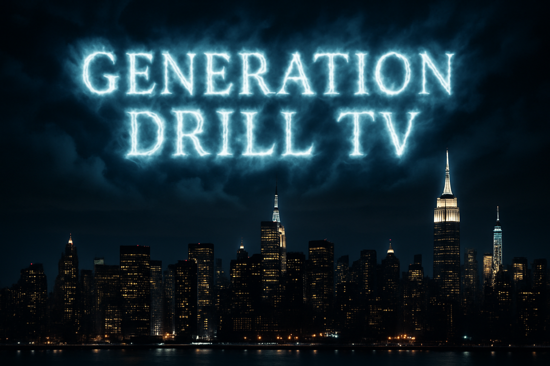 Generation Drill TV logo glowing in smoke above nyc skyline at night"